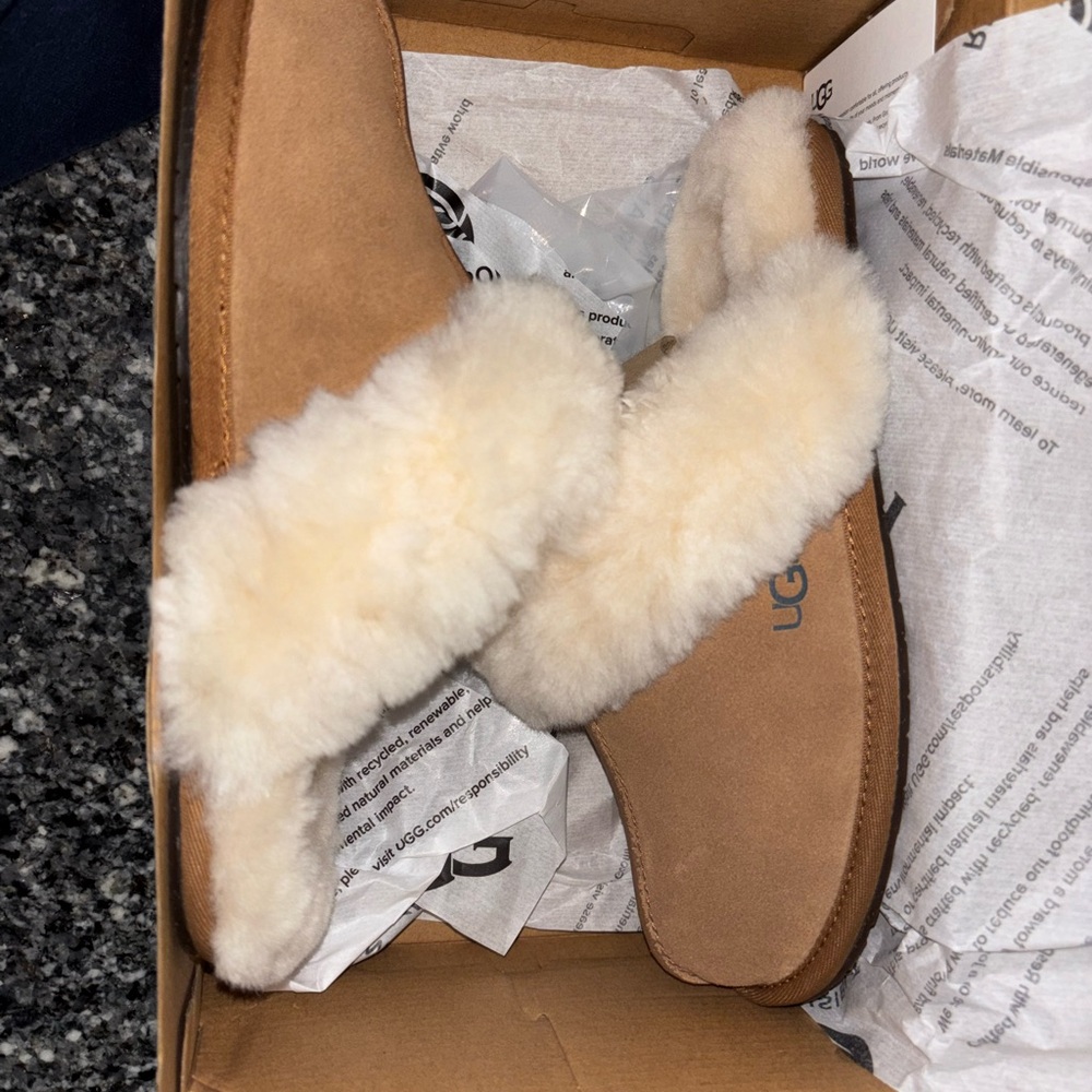 UGG Women's Chestnut Suede Slide Slippers with Cream Shearling
